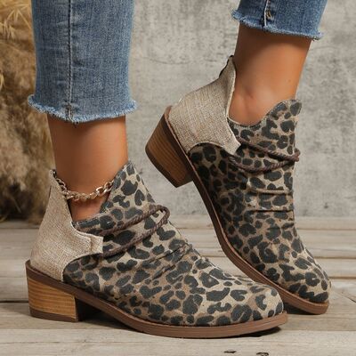 Leopard Contrast Canvas Low Heel Boots