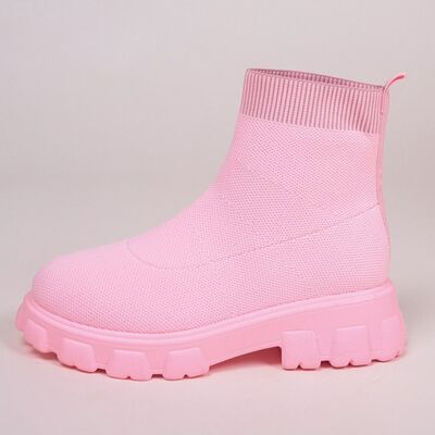 Carnation Pink Mesh Round Toe Platform Boots