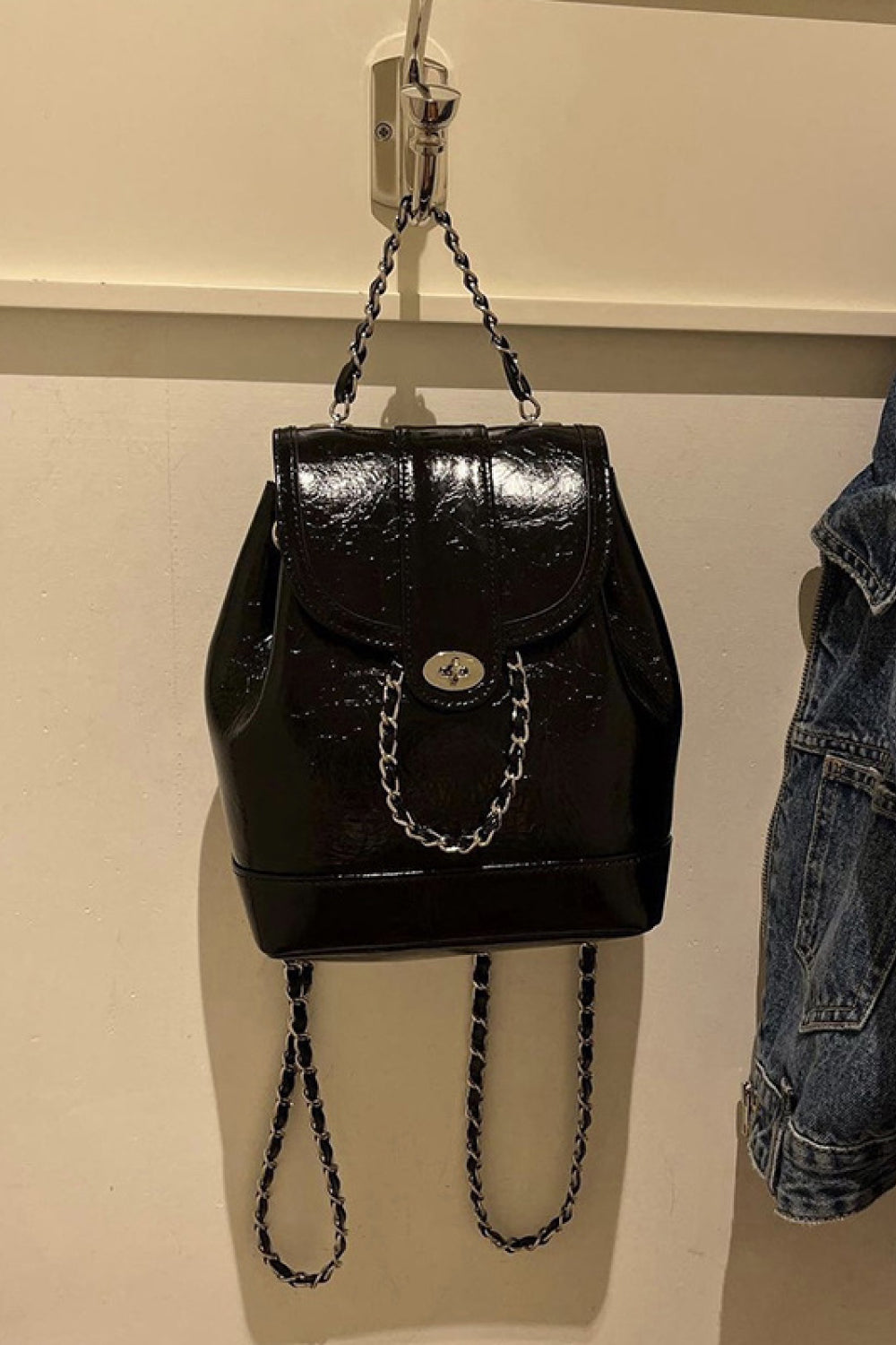 PU Leather Black Backpack