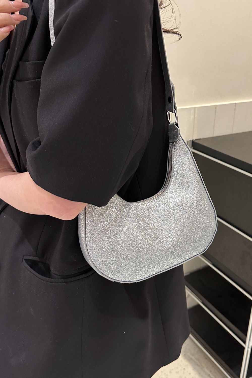 Small Glitter Shoulder Silver Bag