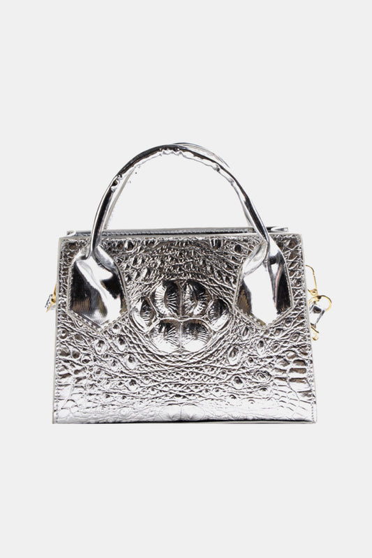 Textured PU Leather Crossbody Silver Bag