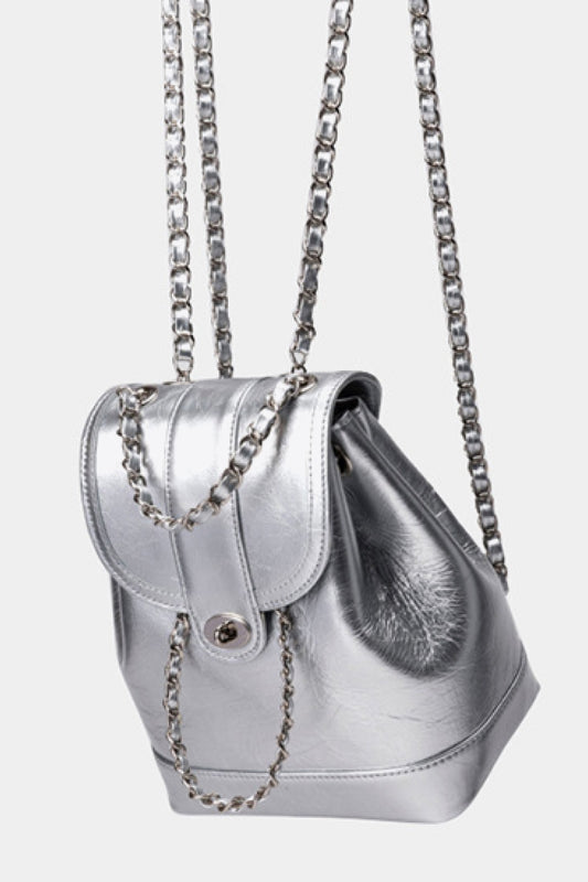 PU Leather  Silver Backpack